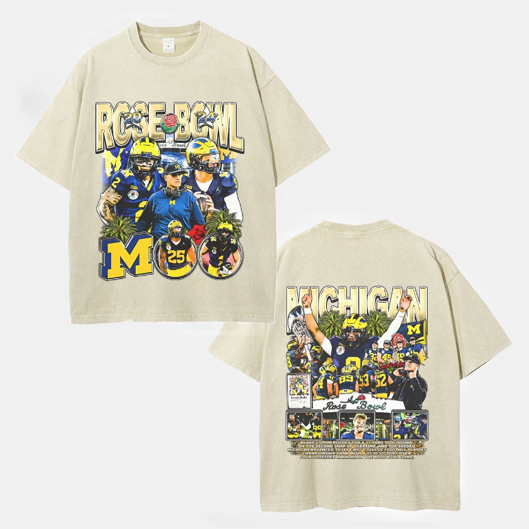 Unisex-Adult Ultra Cotton Washed T-Shirt Graphic  MICHIGAN - ROSE BOWL TEE - [DS]