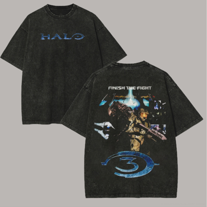 Halo 3: Finish The Fight Printed Unisex Washed T-Shirt