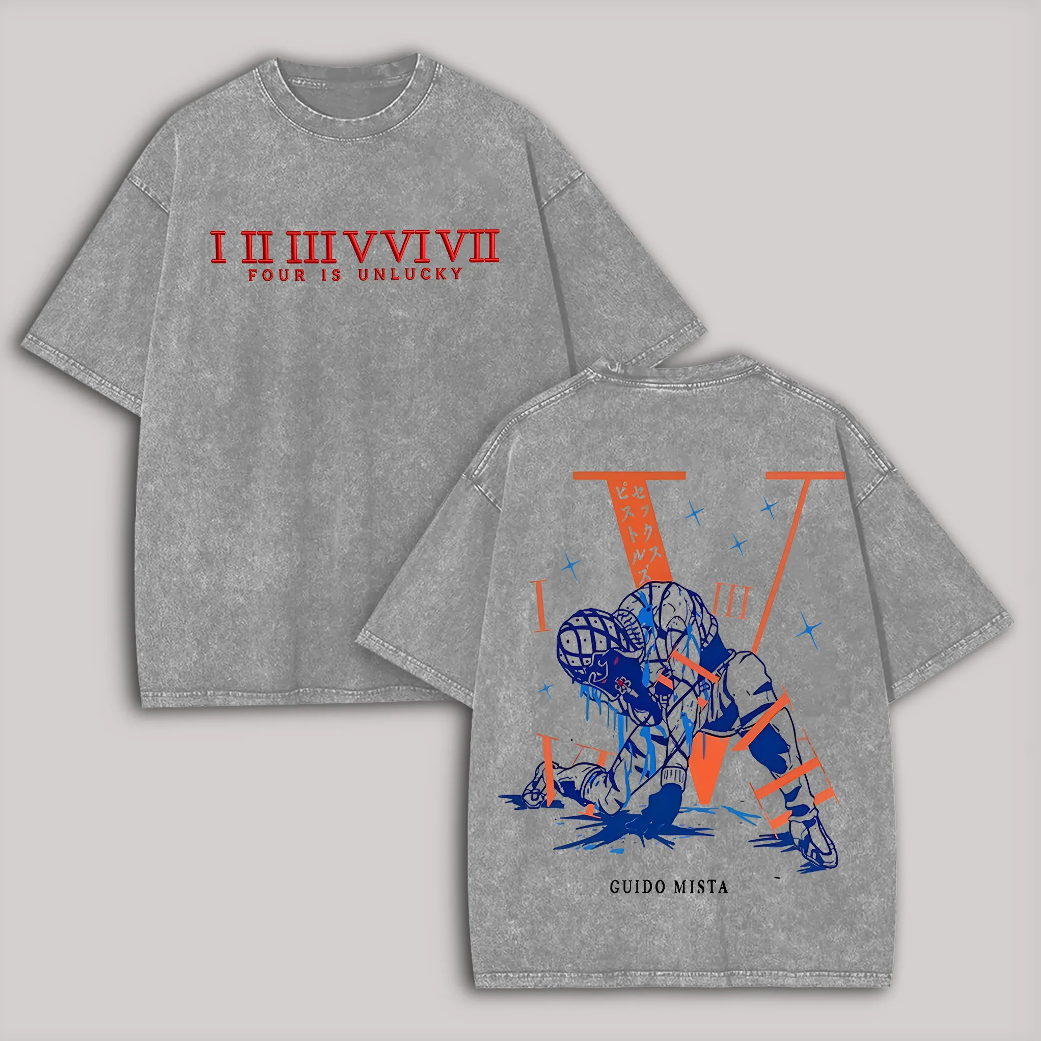 JoJo's Bizarre Adventure: Golden Wind Guido Mista Printed Unisex Washed T-Shirt