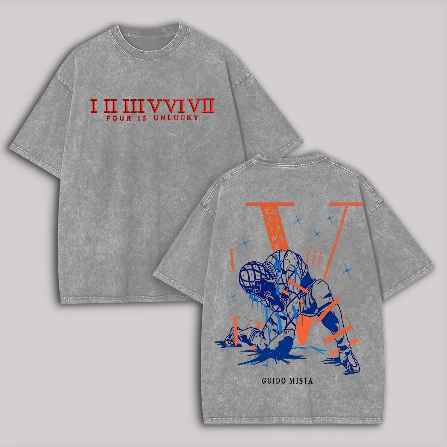 JoJo's Bizarre Adventure: Golden Wind Guido Mista Printed Unisex Washed T-Shirt