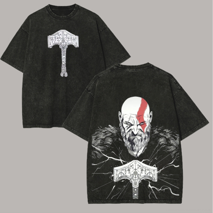 God of War Kratos Printed Unisex Washed T-Shirt