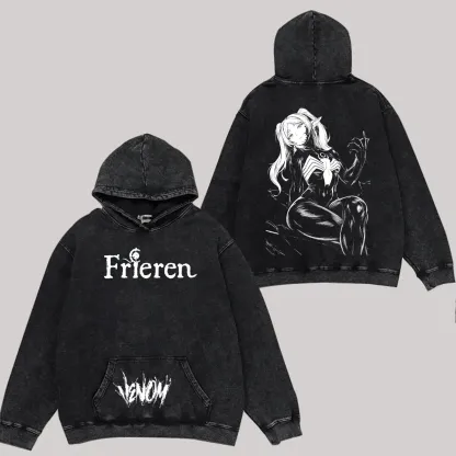 Frieren x Venom Printed Unisex Washed Hoodie