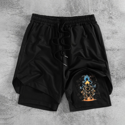 Dragon Ball Super Saiyan Print Men's All-In-One Fitness Shorts