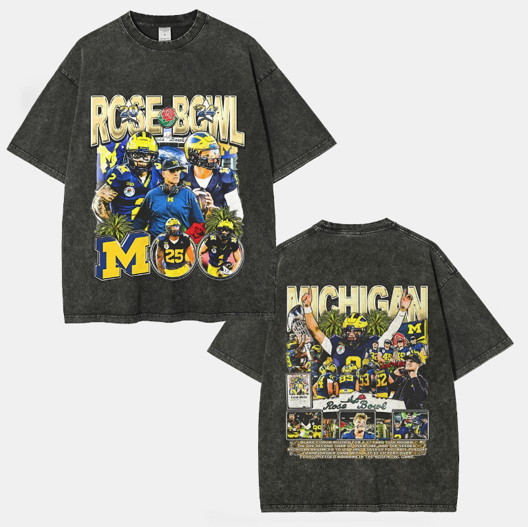 Unisex-Adult Ultra Cotton Washed T-Shirt Graphic  MICHIGAN - ROSE BOWL TEE - [DS]