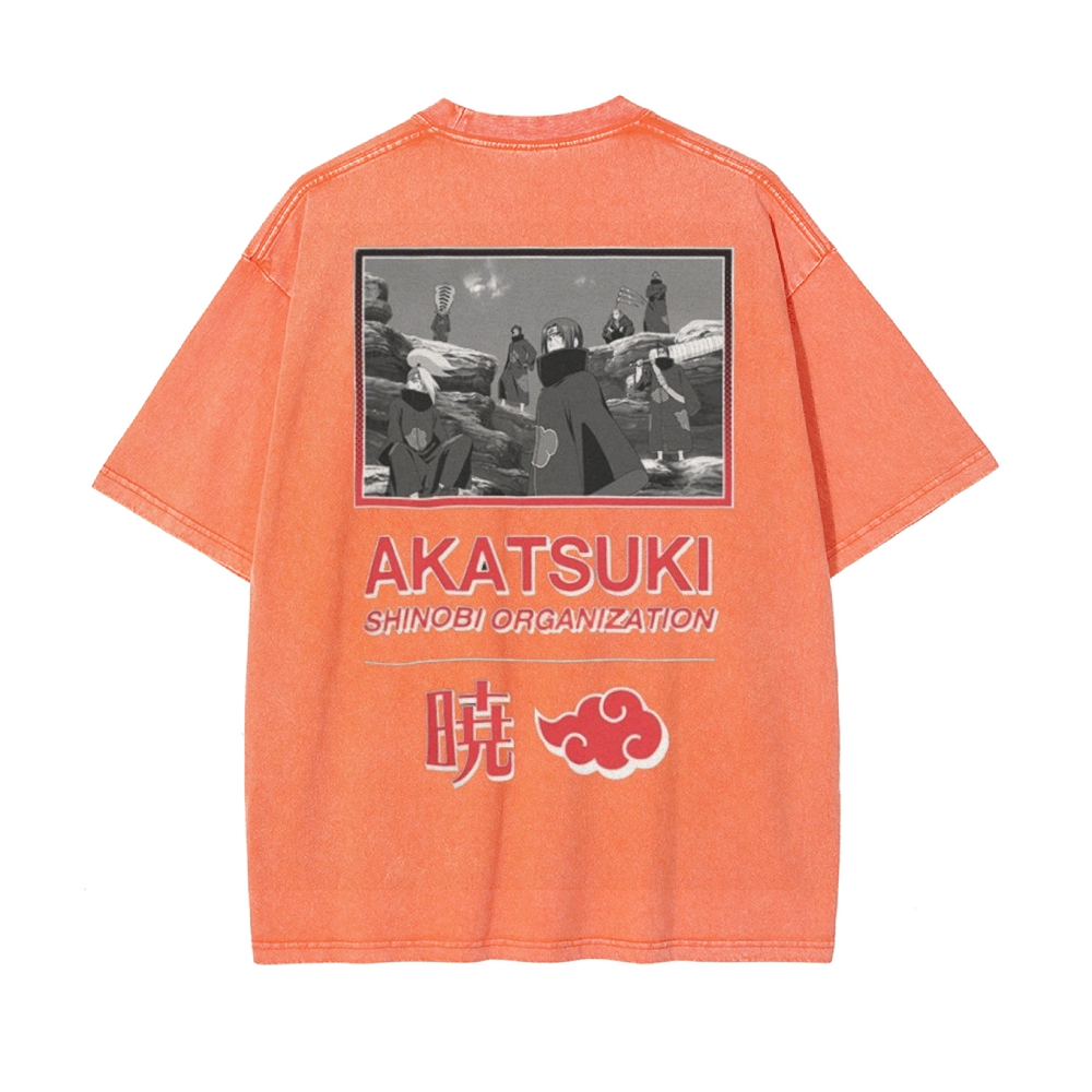 Vintage Unisex-Adult Oversized Washed T-Shirt Graphic Naruto Akatsuki Shinobi T-Shirt