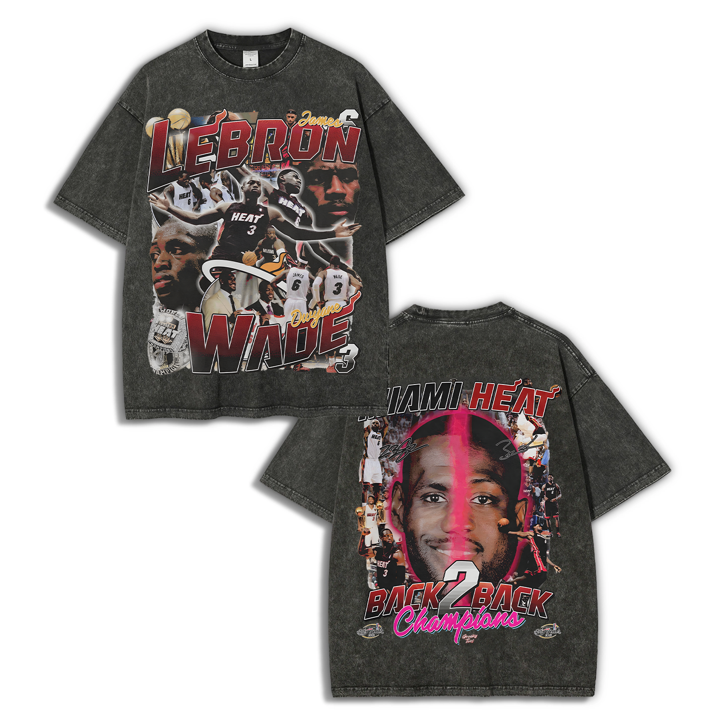 LeBron & Wade '12-13 Heat Classic Tee Unisex Fit Washed T-Shirt