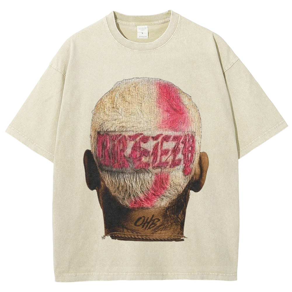 Unisex-Adult Ultra Cotton Washed T-Shirt Graphic CHRIS BROWN BIG FACE TEE