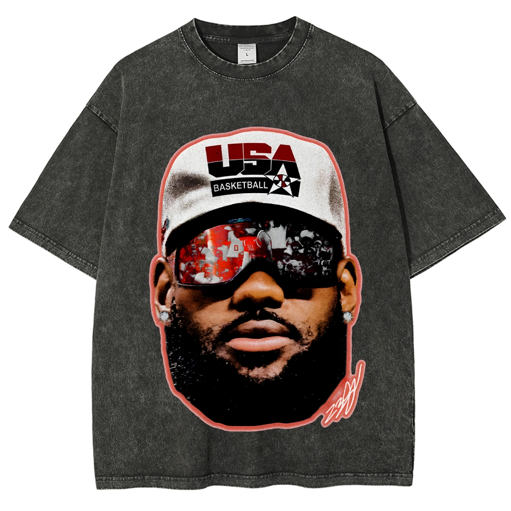 Unisex-Adult Ultra Cotton Washed T-Shirt Graphic "LeGOAT" Team USA Big Face T-Shirt