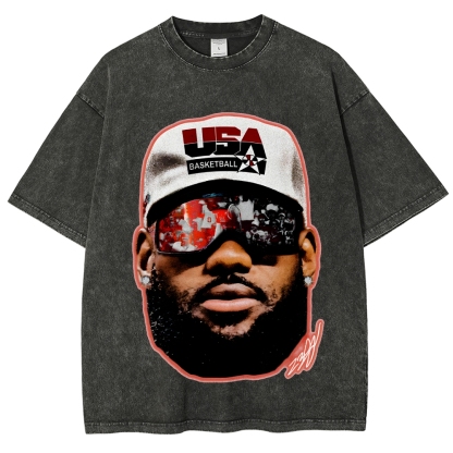 Unisex-Adult Ultra Cotton Washed T-Shirt Graphic "LeGOAT" Team USA Big Face T-Shirt
