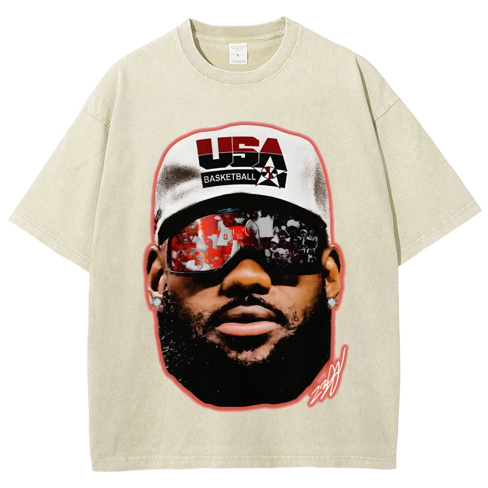 Unisex-Adult Ultra Cotton Washed T-Shirt Graphic "LeGOAT" Team USA Big Face T-Shirt