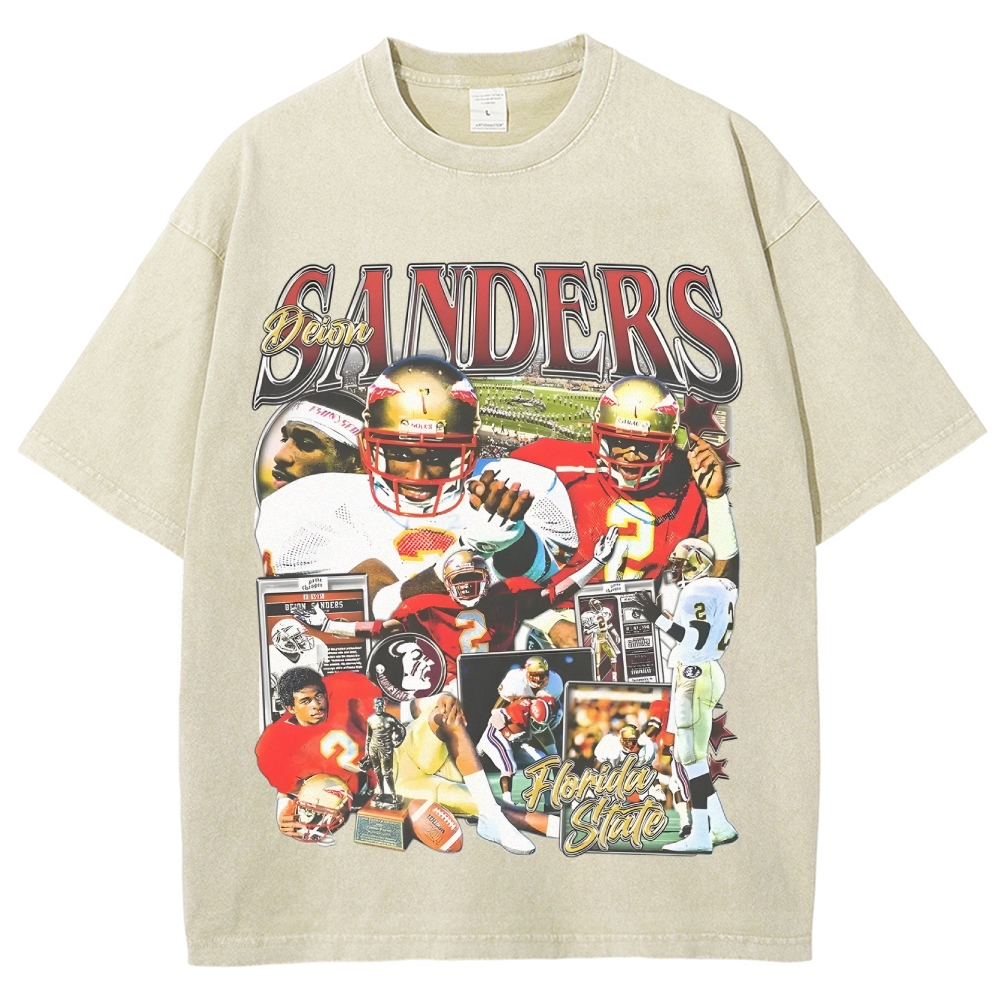 Unisex-Adult Ultra Cotton Washed T-Shirt Graphic DEION SANDERS - FSU TEE