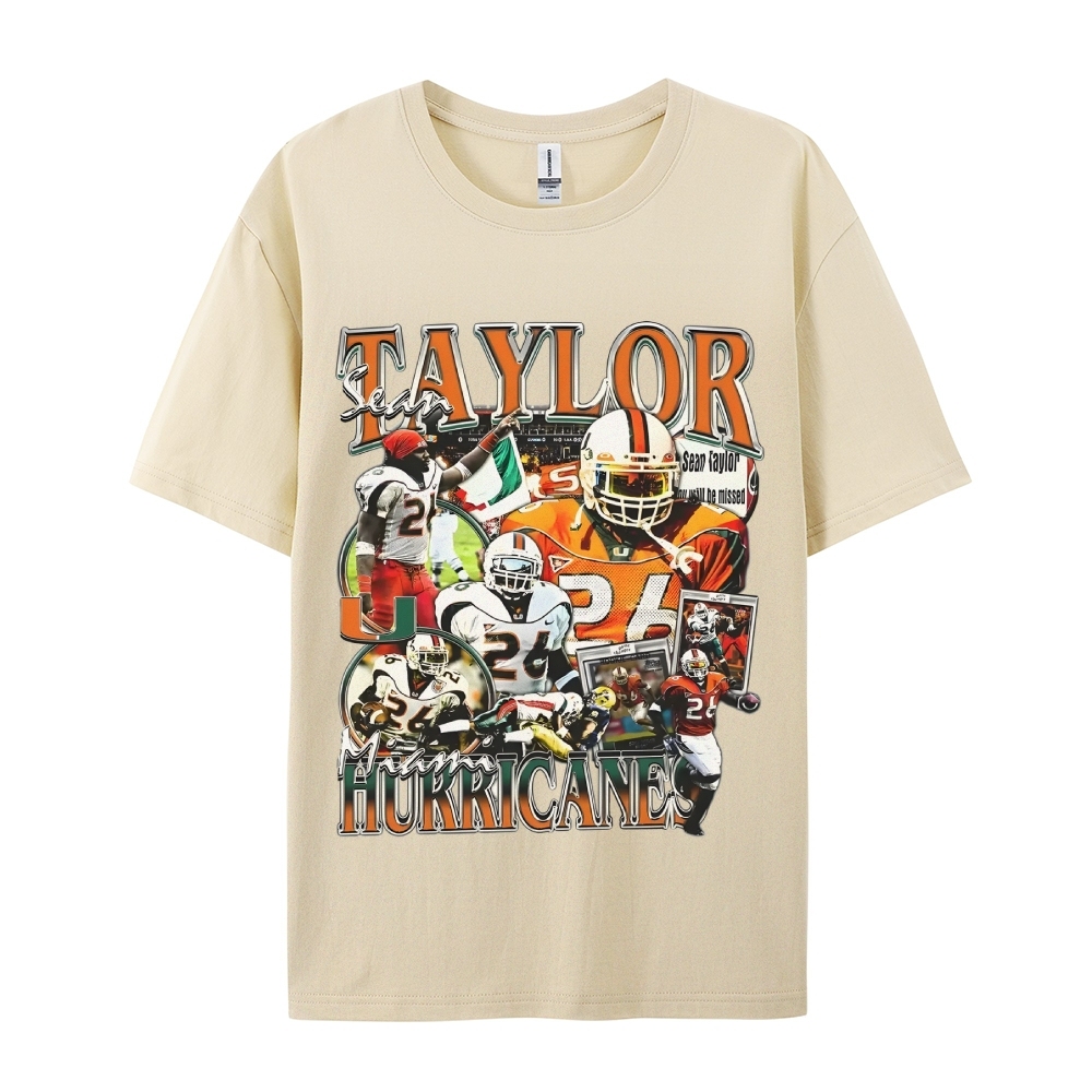 Classic Style Unisex-Adult Oversized Pure Cotton T-Shirt Graphic SEAN TAYLOR - MIAMI TEE