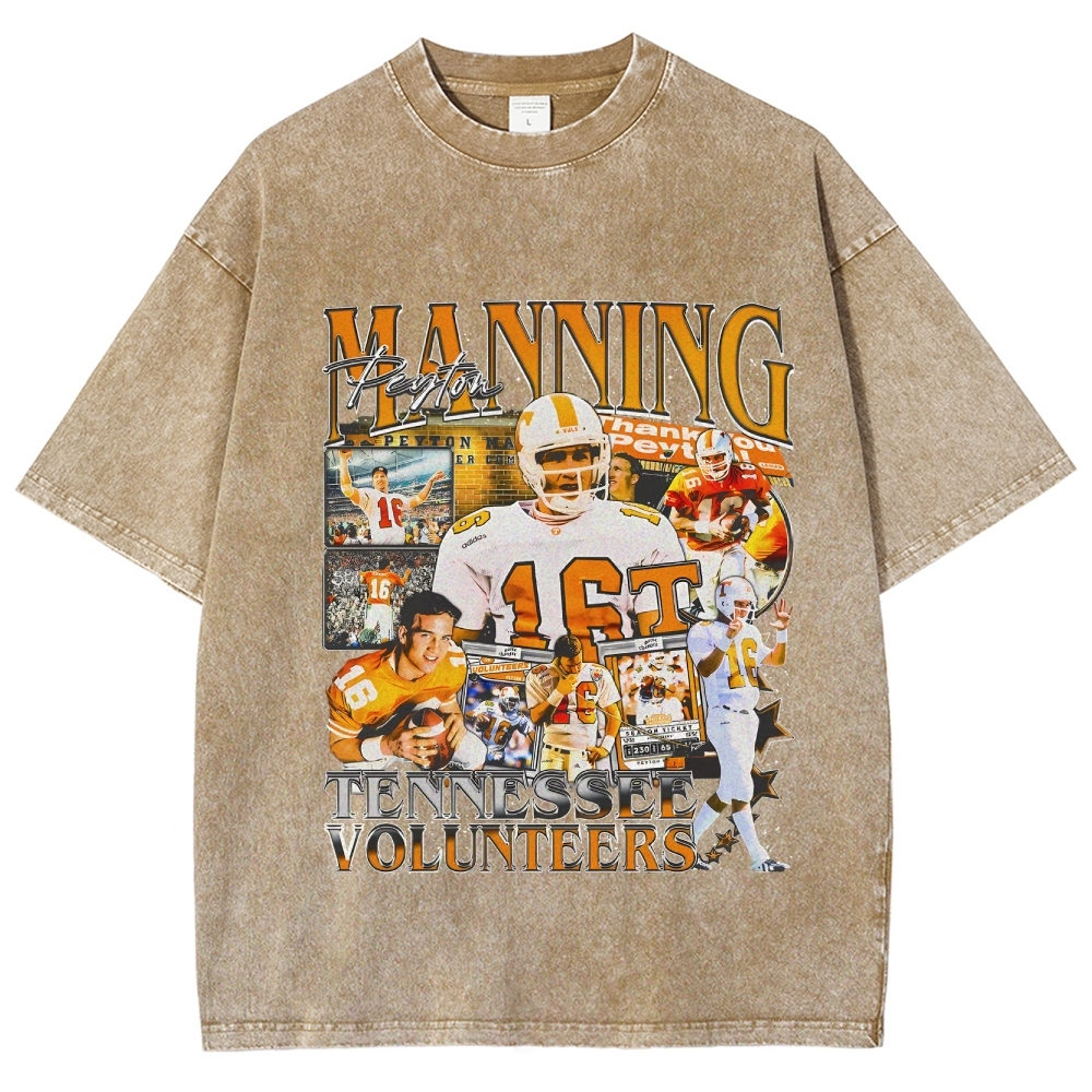 Vintage Style Unisex-Adult Oversized Washed Cotton T-Shirt Graphic PEYTON MANNING - TENNESSEE TEE
