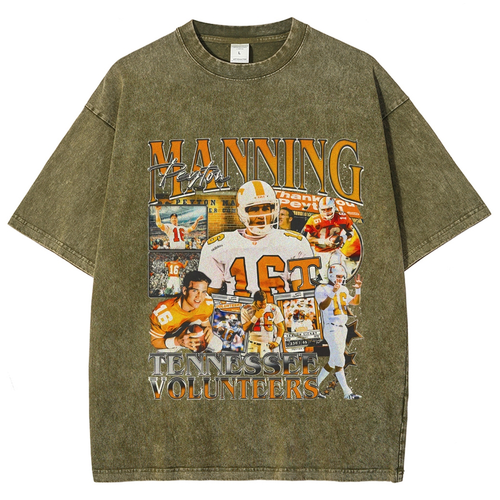 Vintage Style Unisex-Adult Oversized Washed Cotton T-Shirt Graphic PEYTON MANNING - TENNESSEE TEE