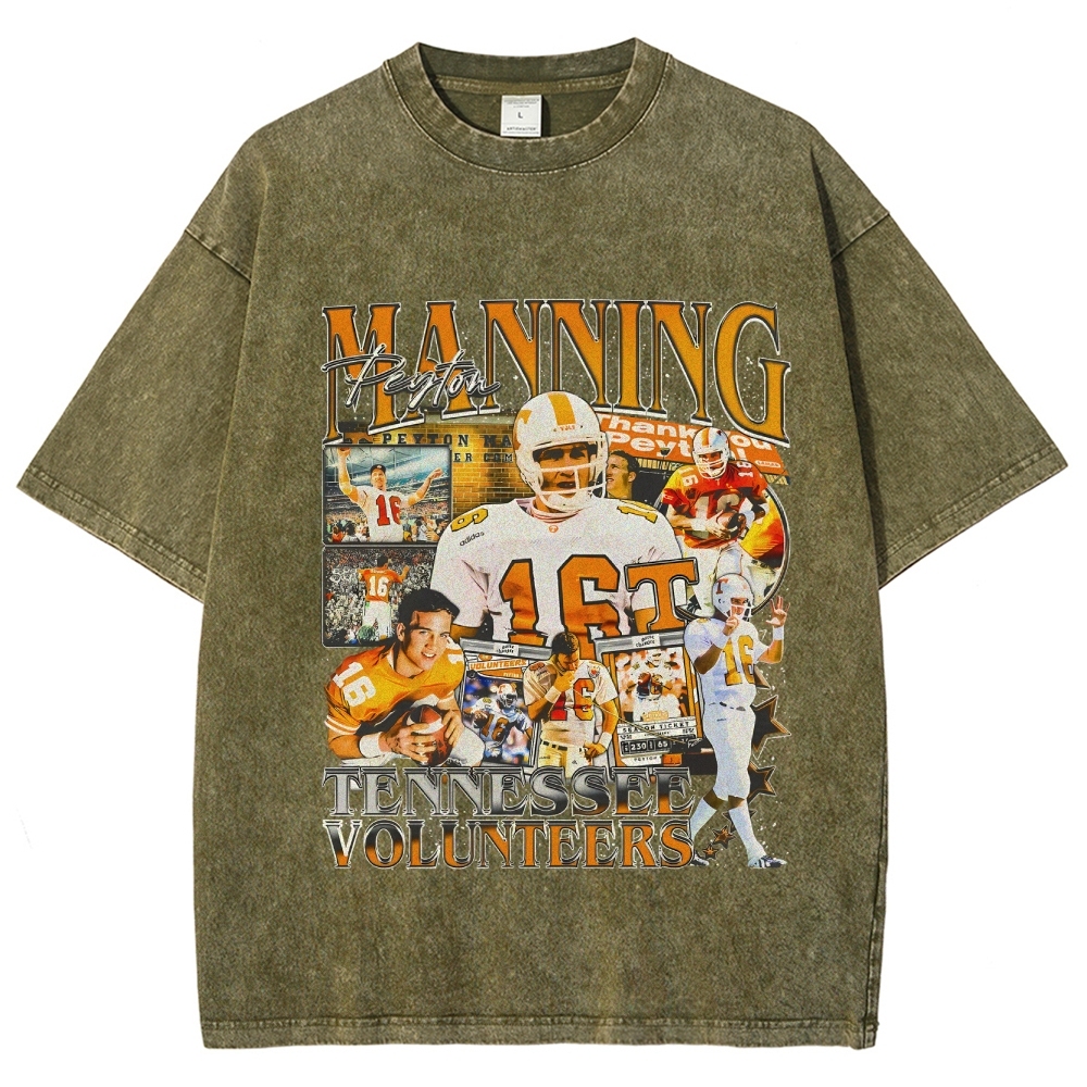 Vintage Style Unisex-Adult Oversized Washed Cotton T-Shirt Graphic PEYTON MANNING - TENNESSEE TEE