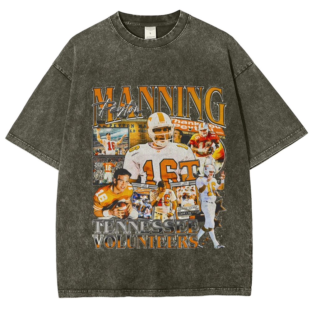 Vintage Style Unisex-Adult Oversized Washed Cotton T-Shirt Graphic PEYTON MANNING - TENNESSEE TEE