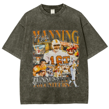 Vintage Style Unisex-Adult Oversized Washed Cotton T-Shirt Graphic PEYTON MANNING - TENNESSEE TEE
