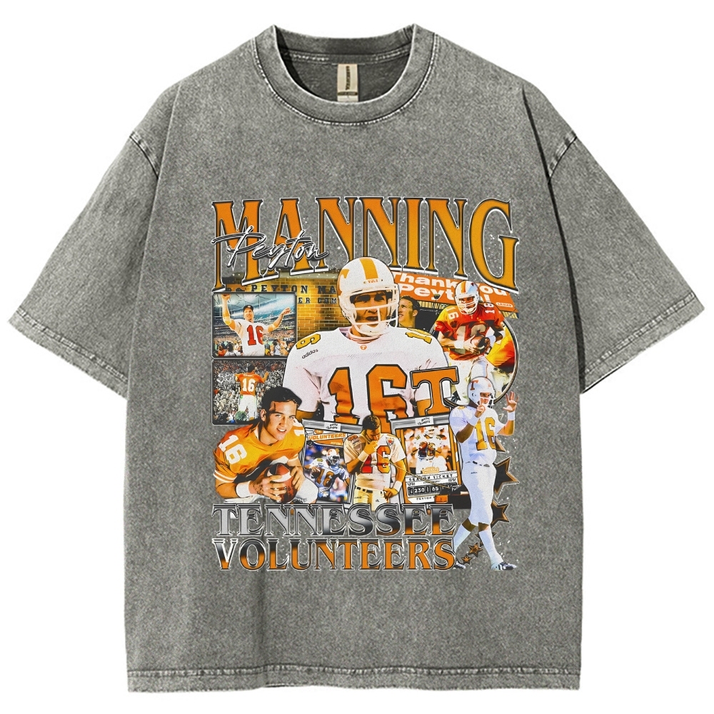 Vintage Style Unisex-Adult Oversized Washed Cotton T-Shirt Graphic PEYTON MANNING - TENNESSEE TEE