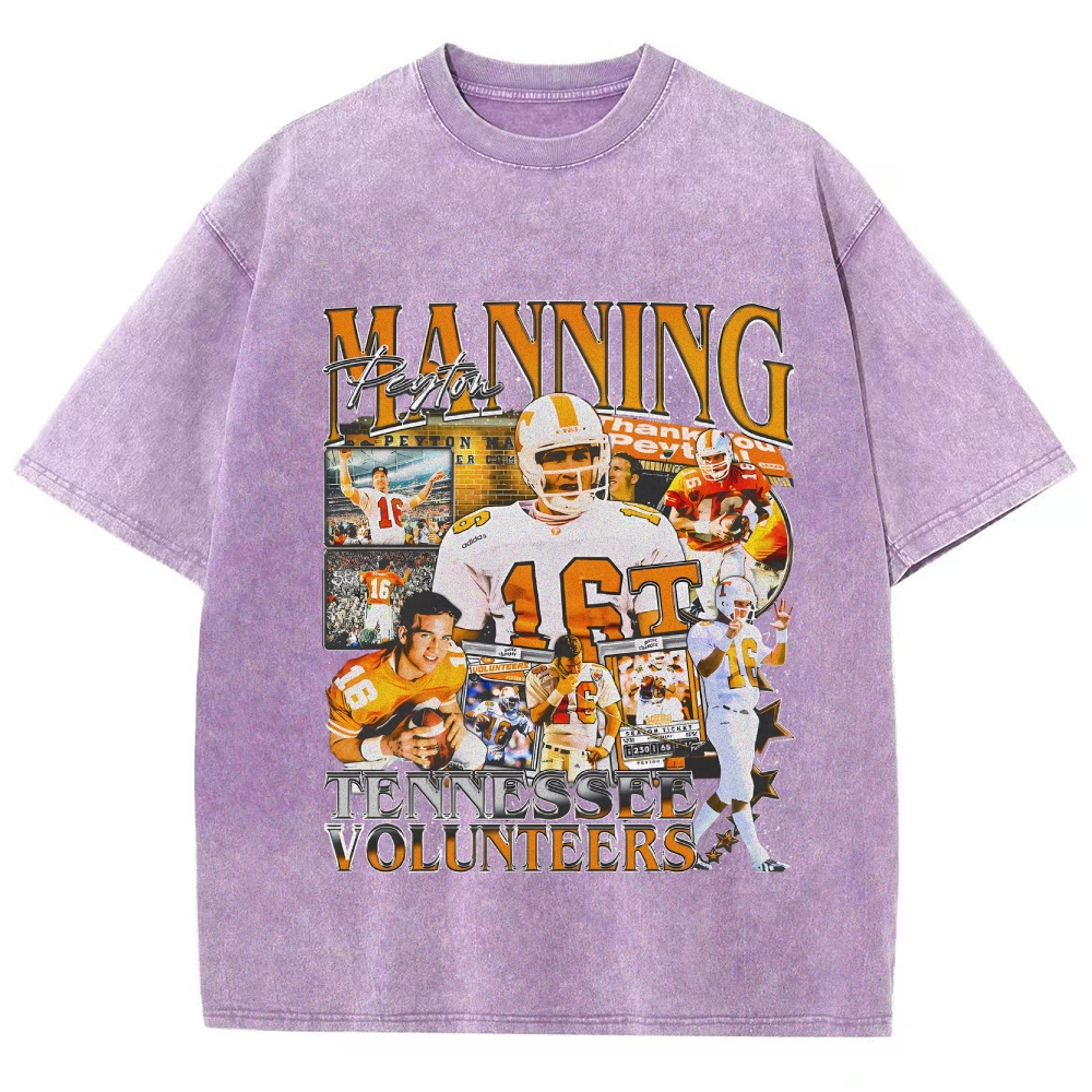 Vintage Style Unisex-Adult Oversized Washed Cotton T-Shirt Graphic PEYTON MANNING - TENNESSEE TEE
