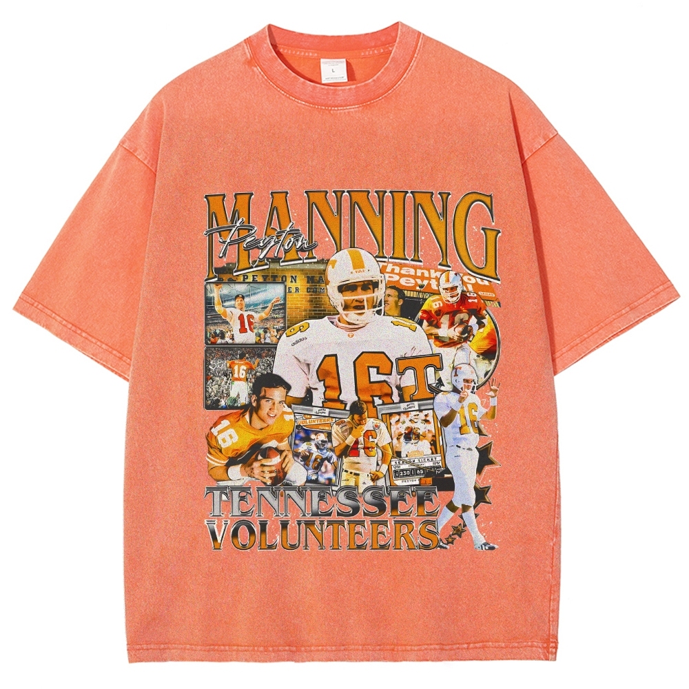 Vintage Style Unisex-Adult Oversized Washed Cotton T-Shirt Graphic PEYTON MANNING - TENNESSEE TEE