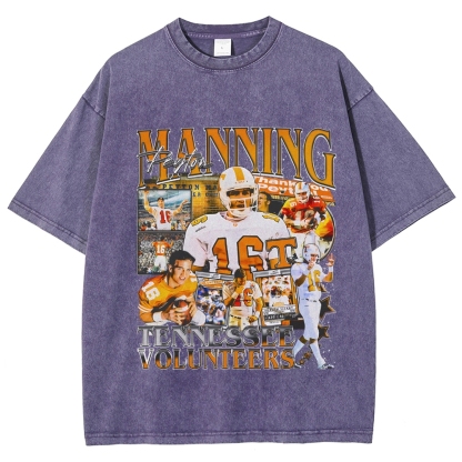Vintage Style Unisex-Adult Oversized Washed Cotton T-Shirt Graphic PEYTON MANNING - TENNESSEE TEE