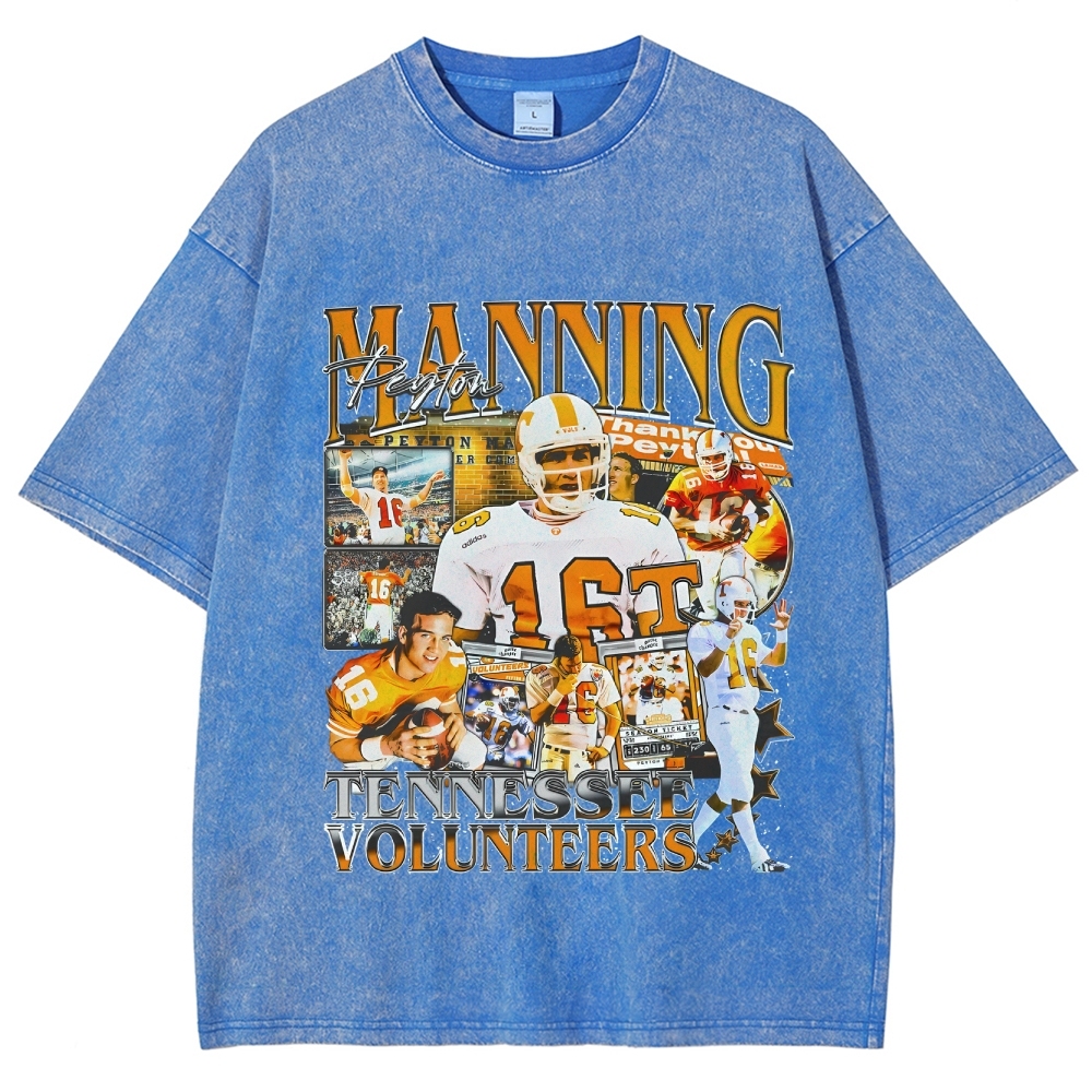 Vintage Style Unisex-Adult Oversized Washed Cotton T-Shirt Graphic PEYTON MANNING - TENNESSEE TEE
