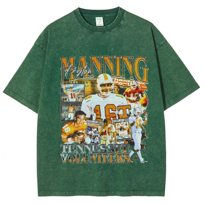 Vintage Style Unisex-Adult Oversized Washed Cotton T-Shirt Graphic PEYTON MANNING - TENNESSEE TEE