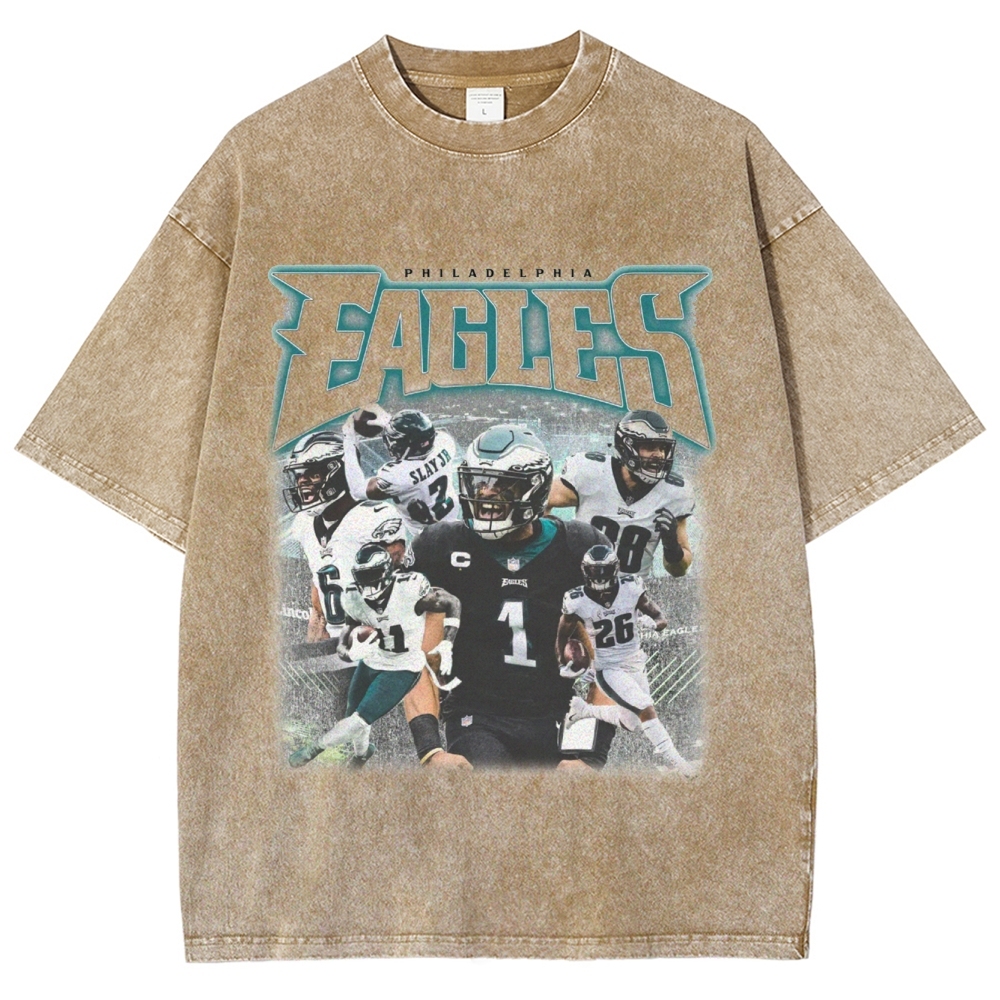Vintage Style Unisex-Adult Oversized Washed Cotton T-Shirt Graphic EAGLES TEE