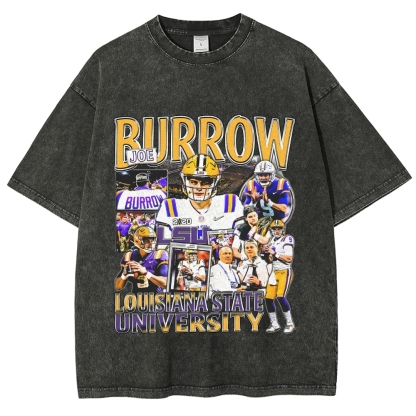 Unisex-Adult Ultra Cotton Washed T-Shirt Graphic  OE BURROW - LSU TEE