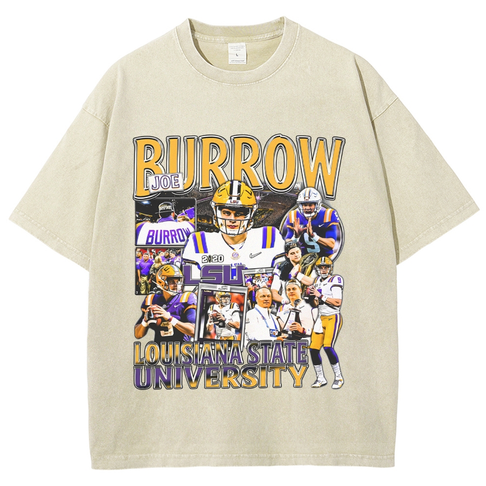 Unisex-Adult Ultra Cotton Washed T-Shirt Graphic  OE BURROW - LSU TEE