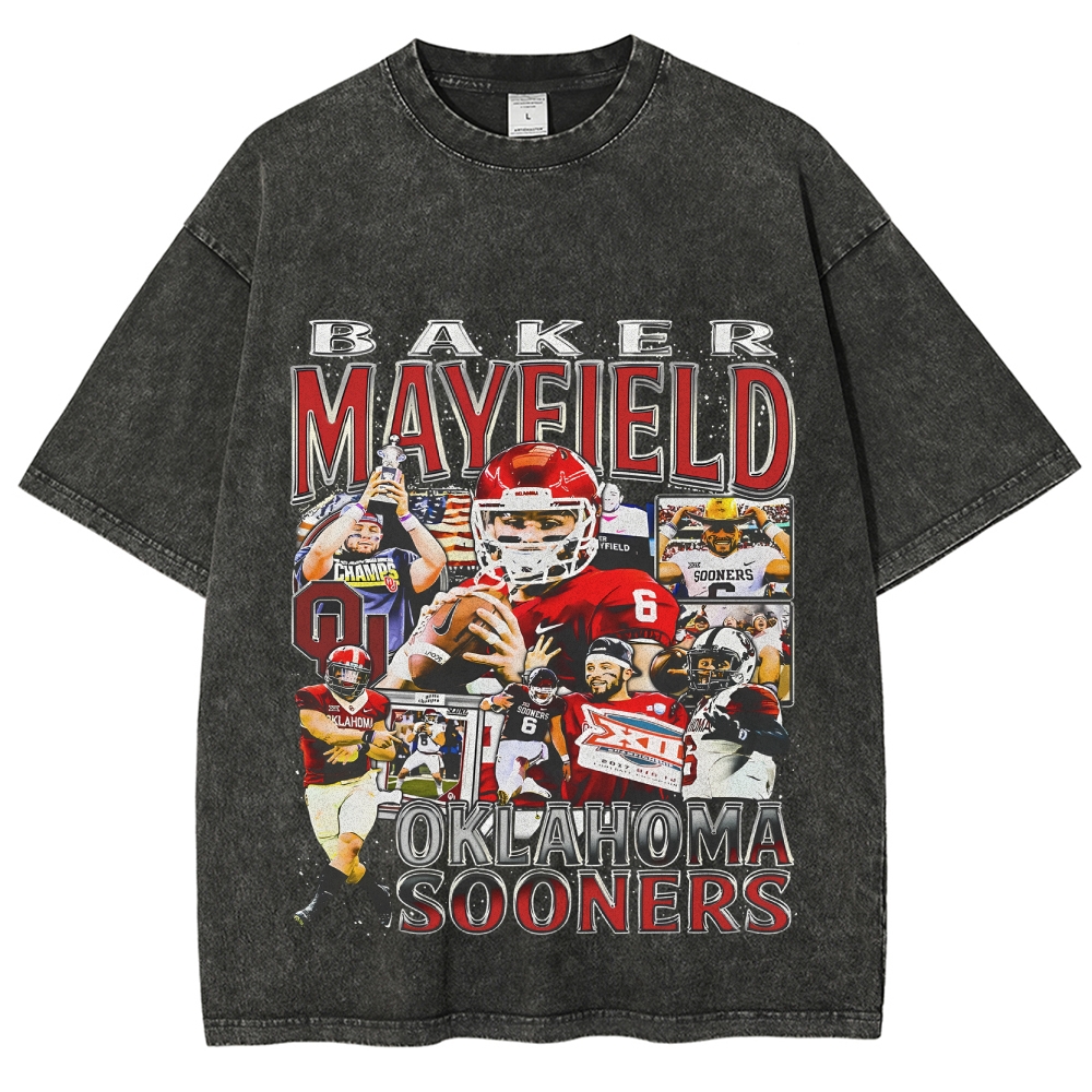 Unisex-Adult Ultra Cotton Washed T-Shirt Graphic BAKER MAYFIELD - OKLAHOMA TEE