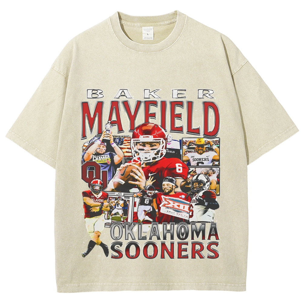 Unisex-Adult Ultra Cotton Washed T-Shirt Graphic BAKER MAYFIELD - OKLAHOMA TEE