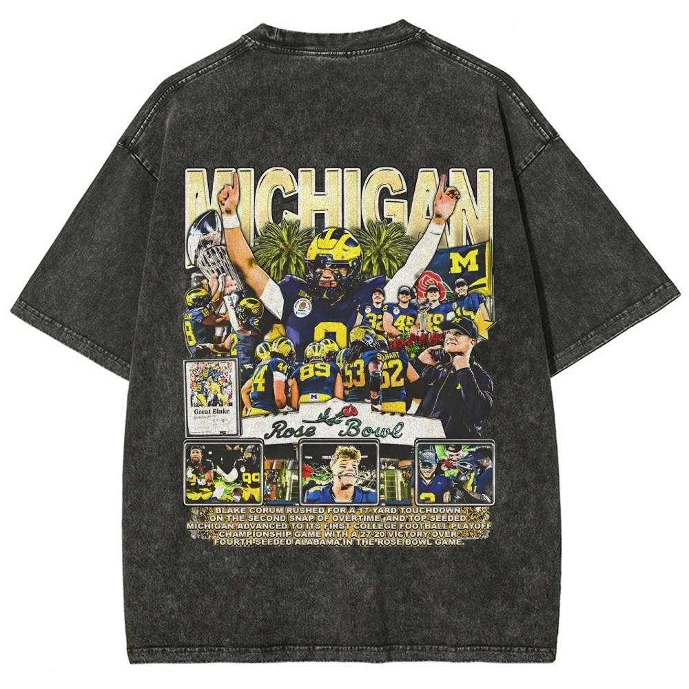 Unisex-Adult Ultra Cotton Washed T-Shirt Graphic MICHIGAN - ROSE BOWL TEE