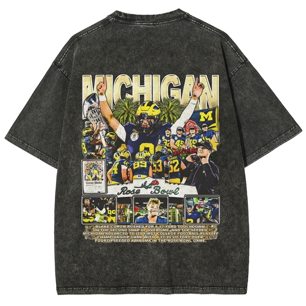 Unisex-Adult Ultra Cotton Washed T-Shirt Graphic MICHIGAN - ROSE BOWL TEE