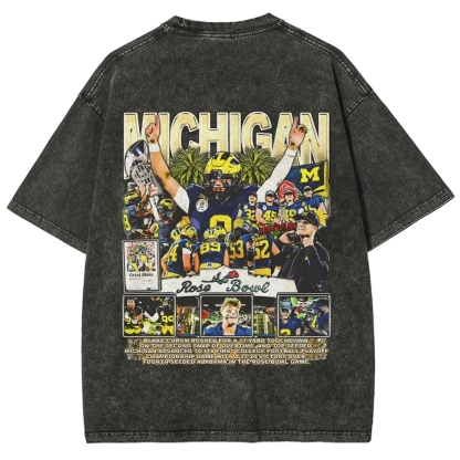 Unisex-Adult Ultra Cotton Washed T-Shirt Graphic MICHIGAN - ROSE BOWL TEE