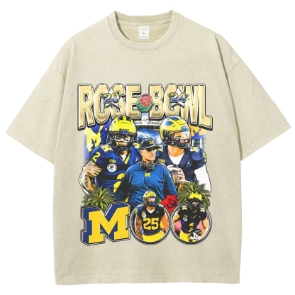 Unisex-Adult Ultra Cotton Washed T-Shirt Graphic MICHIGAN - ROSE BOWL TEE