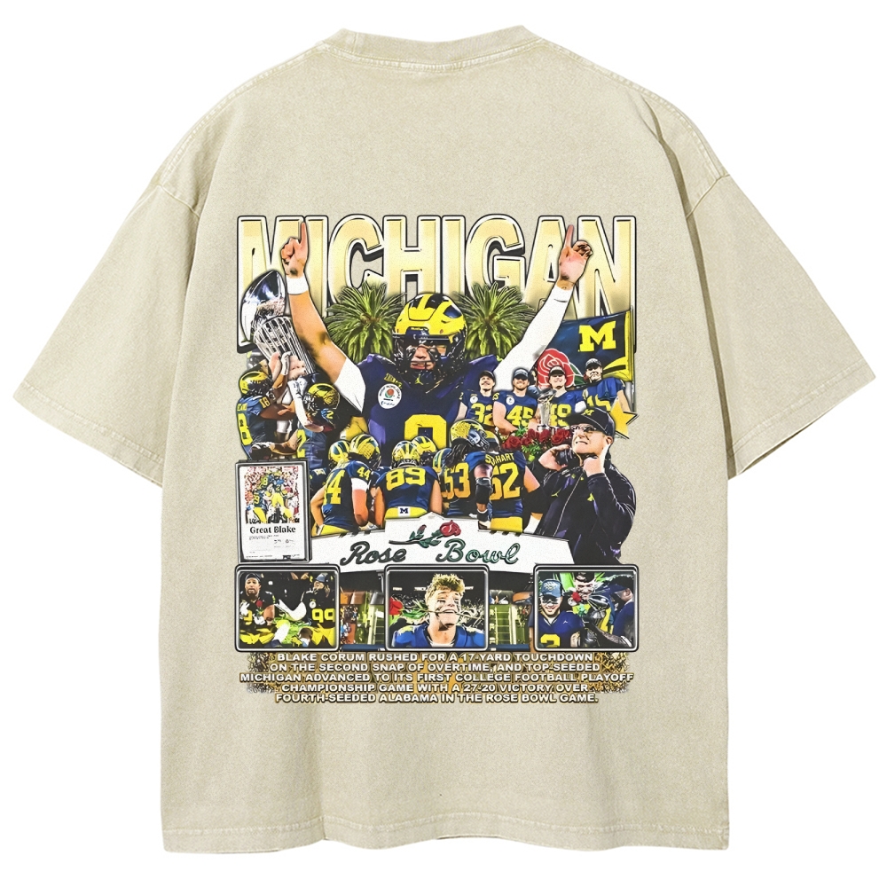 Unisex-Adult Ultra Cotton Washed T-Shirt Graphic MICHIGAN - ROSE BOWL TEE