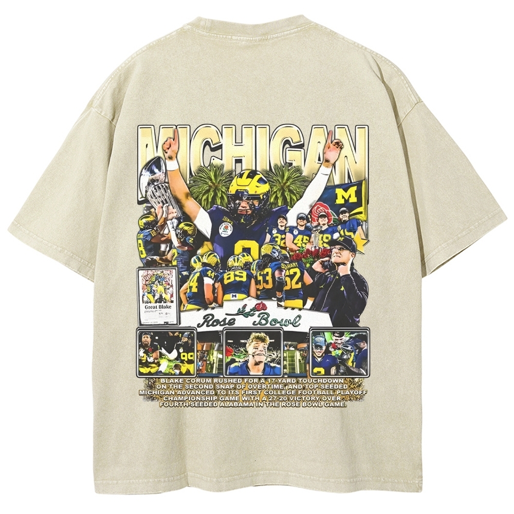 Unisex-Adult Ultra Cotton Washed T-Shirt Graphic MICHIGAN - ROSE BOWL TEE