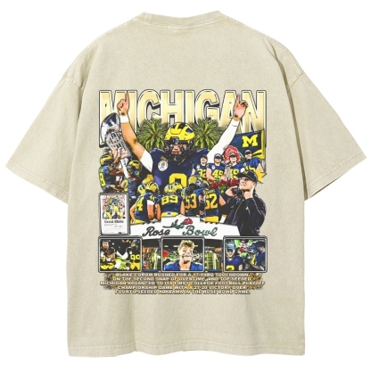Unisex-Adult Ultra Cotton Washed T-Shirt Graphic MICHIGAN - ROSE BOWL TEE