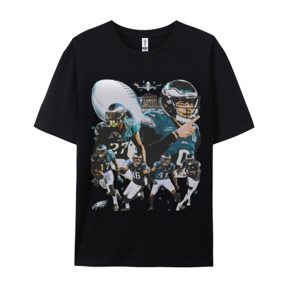 Classic Style Unisex-Adult Oversized Pure Cotton T-Shirt Graphic SUPER BOWL LII CHAMPS - EAGLES TEE