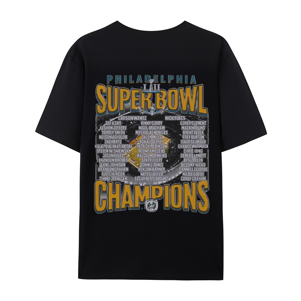 Classic Style Unisex-Adult Oversized Pure Cotton T-Shirt Graphic SUPER BOWL LII CHAMPS - EAGLES TEE