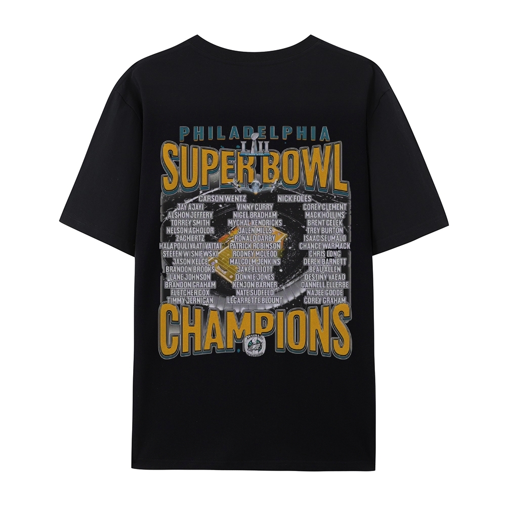 Classic Style Unisex-Adult Oversized Pure Cotton T-Shirt Graphic SUPER BOWL LII CHAMPS - EAGLES TEE