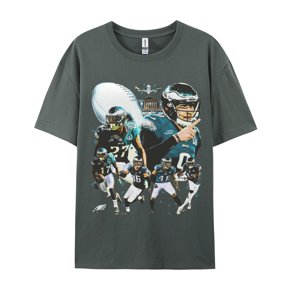 Classic Style Unisex-Adult Oversized Pure Cotton T-Shirt Graphic SUPER BOWL LII CHAMPS - EAGLES TEE