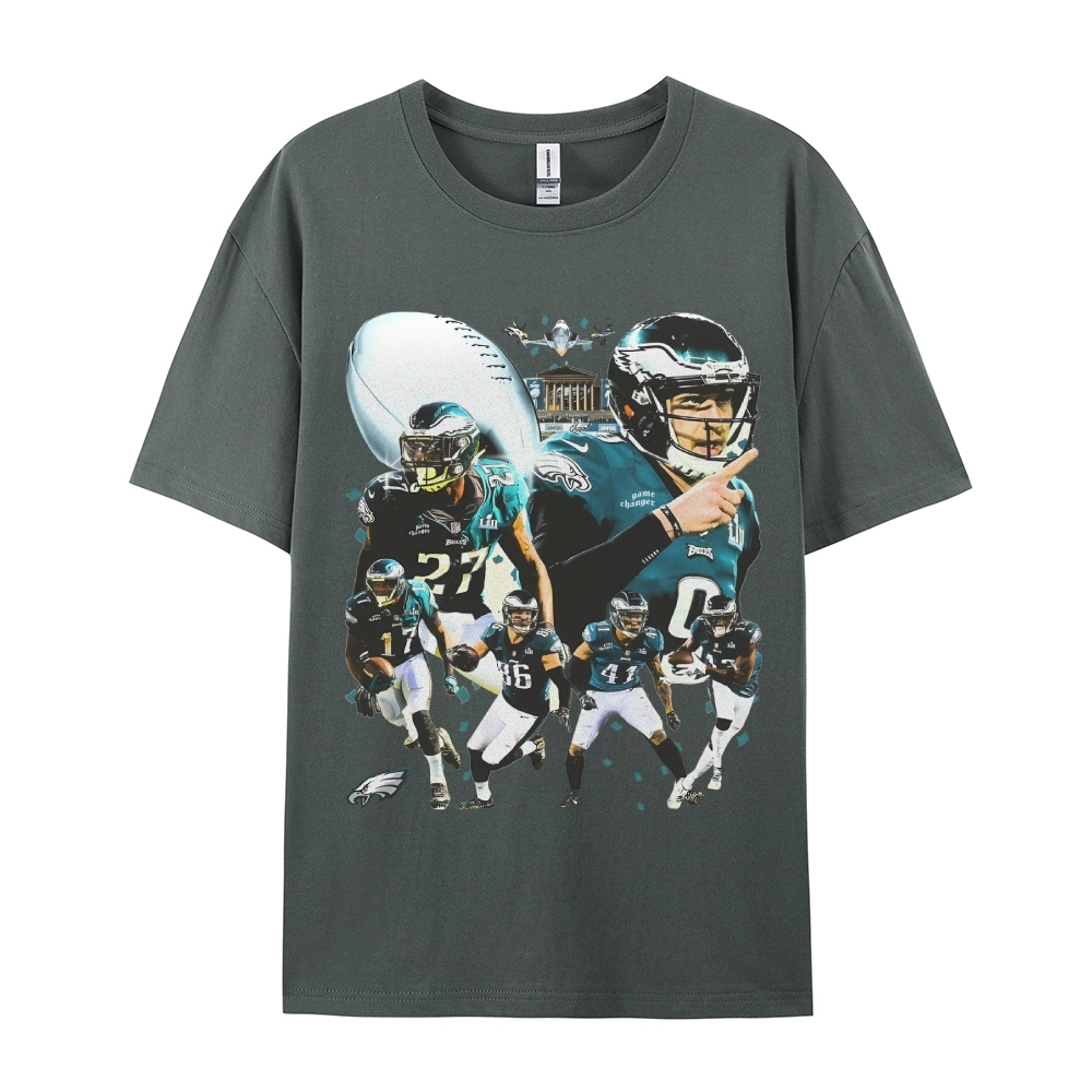Classic Style Unisex-Adult Oversized Pure Cotton T-Shirt Graphic SUPER BOWL LII CHAMPS - EAGLES TEE