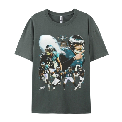 Classic Style Unisex-Adult Oversized Pure Cotton T-Shirt Graphic SUPER BOWL LII CHAMPS - EAGLES TEE
