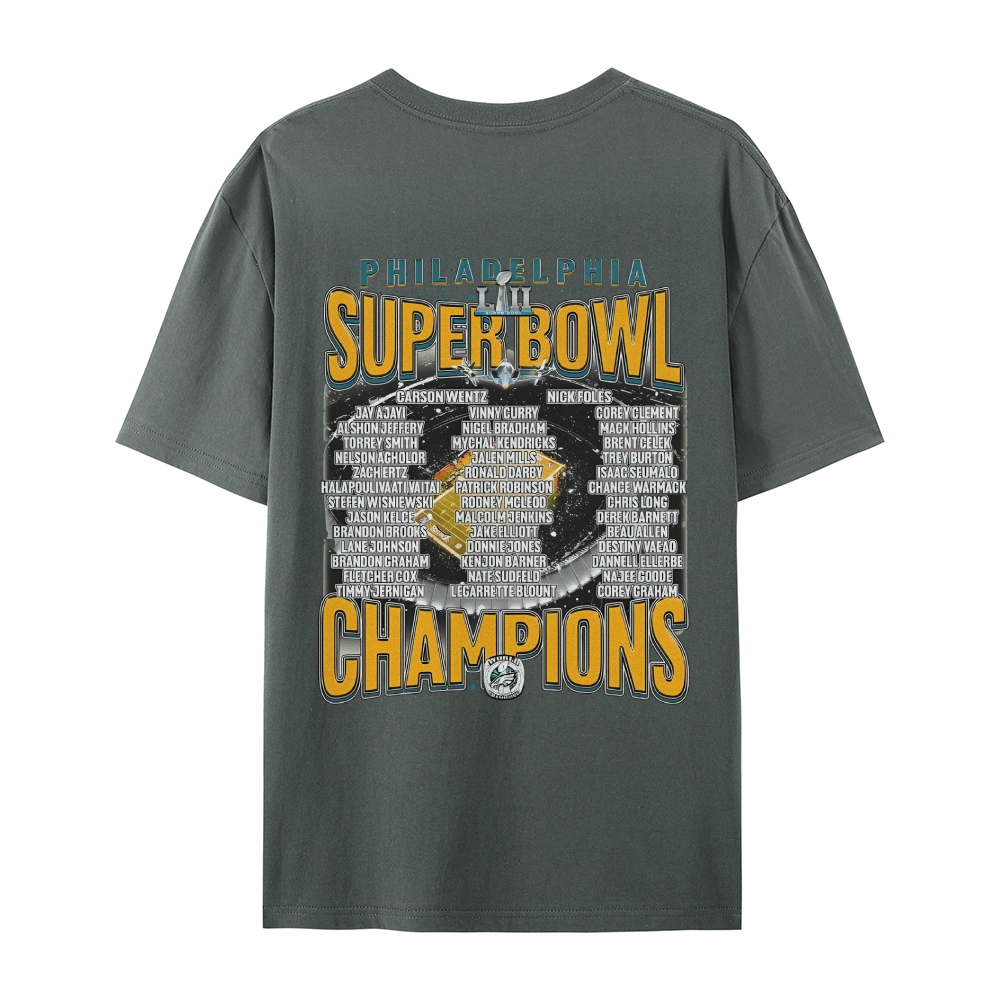 Classic Style Unisex-Adult Oversized Pure Cotton T-Shirt Graphic SUPER BOWL LII CHAMPS - EAGLES TEE