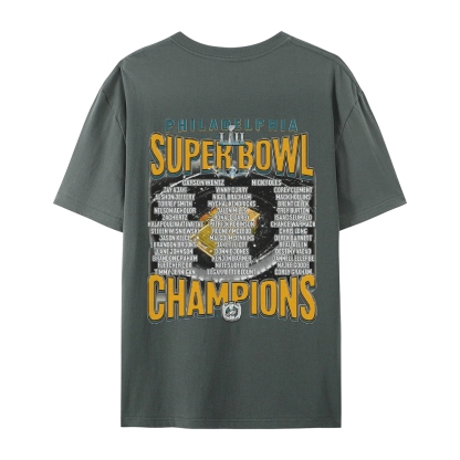 Classic Style Unisex-Adult Oversized Pure Cotton T-Shirt Graphic SUPER BOWL LII CHAMPS - EAGLES TEE