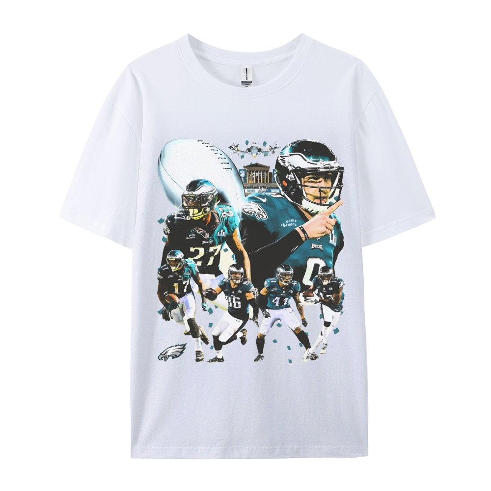 Classic Style Unisex-Adult Oversized Pure Cotton T-Shirt Graphic SUPER BOWL LII CHAMPS - EAGLES TEE
