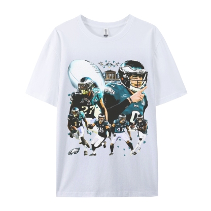 Classic Style Unisex-Adult Oversized Pure Cotton T-Shirt Graphic SUPER BOWL LII CHAMPS - EAGLES TEE