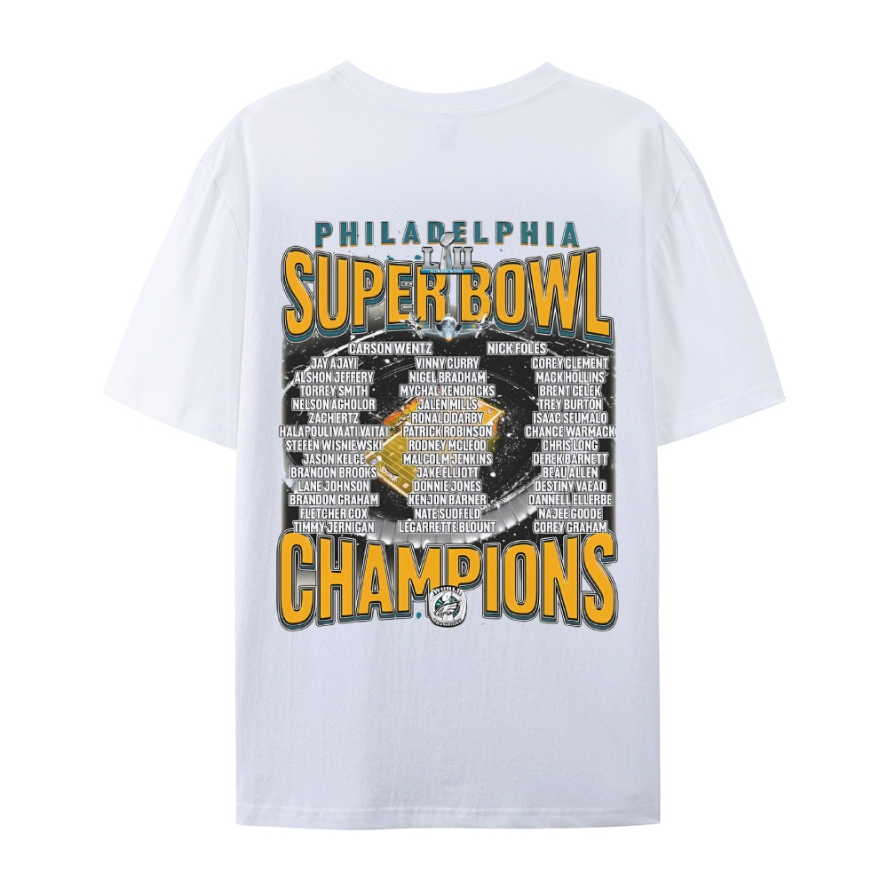 Classic Style Unisex-Adult Oversized Pure Cotton T-Shirt Graphic SUPER BOWL LII CHAMPS - EAGLES TEE